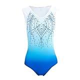 Mallas De Gimnasia Rítmica for Mujer, Sin Mangas, Con Diamantes, Traje De Baile Deportivo, Atuendo De Práctica(3XS)