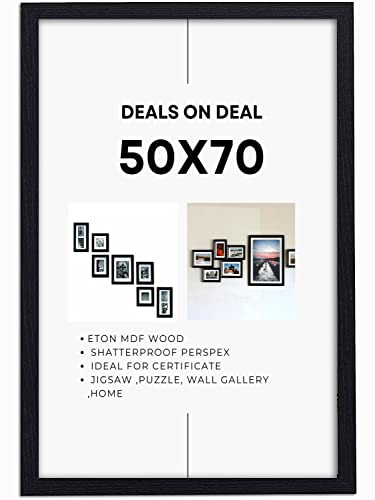 DEALS ON DEAL Extra Wide 50x70cm Frame Black- Large 50 x 70 cm Picture Frames jigsaw puzzle, With Eton Wood, Clear Perspex Front & Wall Hanging Hooks- for Wall Decoration Photos Canvas Paintings