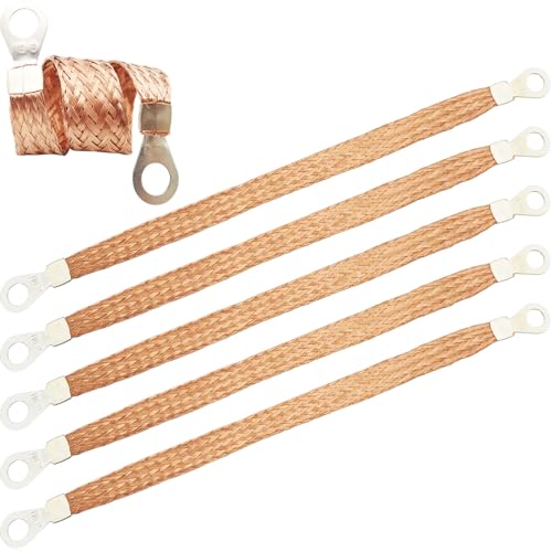 Car Earth Strap, CTRICALVER 19cm Battery Lead Earth Strap, Universal Automotive Heavy Duty Engine Earth Strap Ground Cable Copper, strong and durable.(5pcs)
