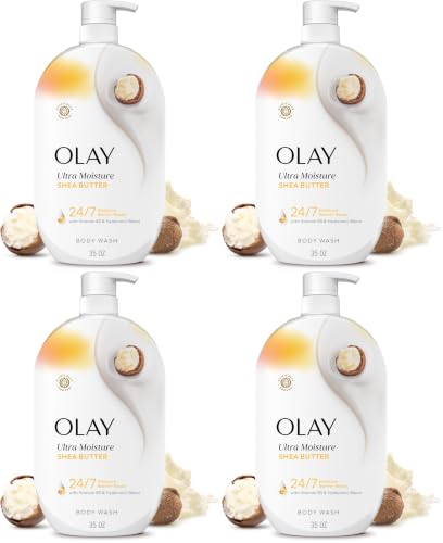 Image of Olay Body Wash for Women,Ultra Moisture,24 /7 Moisture Barrier Repair,Hydrating Formula for Visibly Healthy Soft Skin, Vitamin B3-Hyaluronic Blend,All Skin Type, Shea Butter Scent,35 Fl Oz (Pack of 4)