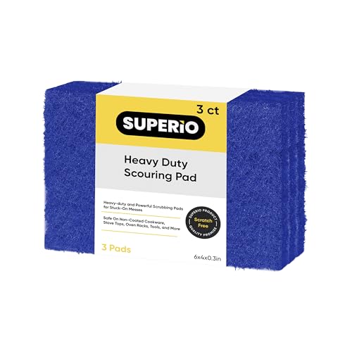 Image of Scouring Pad Non-Scratching Scrubber Non-Scratch Cleaning Scrub Pads, Heavy Duty Scouring Pad, Reusable Kitchen Scrubbing Pad Pack of 3, Blue, By Superio