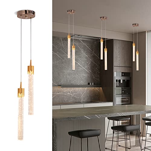 EIDEARAY Modern LED Kristall Pendelleuchte, Gold Einstellbare Länge Kristall Hängeleuchte, 12W 2-Licht-Kronleuchter, für Wohnzimmer, Esszimmer, Schlafzimmer, TV-Wand, Warmweiß 2500K…