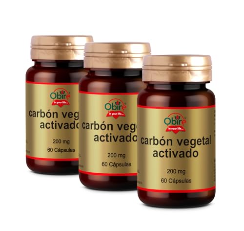 Obire | Carbón Vegetal Activado 200 mg | Pack 3 Unidades | 60 Cápsulas | Ayuda para Aliviar Trastornos Gastrointestinales e Intoxicaciones | Disminuye Gases Intestinales e Hinchazón Abdominal