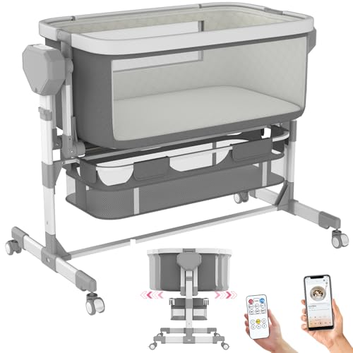 Image of Mattimouse Electric Rocking Bassinet for Baby, Automatic Bluetooth Baby Bassinet with Wheels, 6 Height Adjustable Baby Bassinets Bedside Sleeper, 5-Speed Swing Smart Infant Newborn Rolling Crib