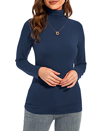Image of Womens Long Sleeve Turtleneck T-Shirts Casual Lightweight Slim Fit Cozy Base Layer Top