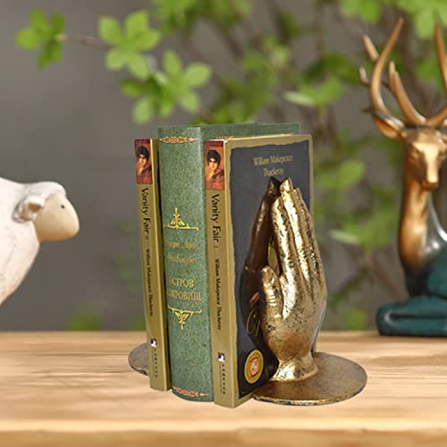 Juconsin Hands Bookends, Prayer Hand Decorative Bookends Unique Gold Book Ends Heavy Duty Cast Iron Bookends For Shelves Decorative #TOP4
