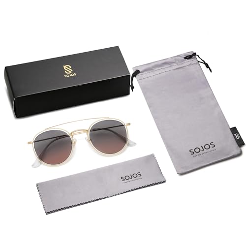 Image of SOJOS Retro Vintage Round Polarized Sunglasses for Women Men Double Bridge Circle Sunnies SJ1104