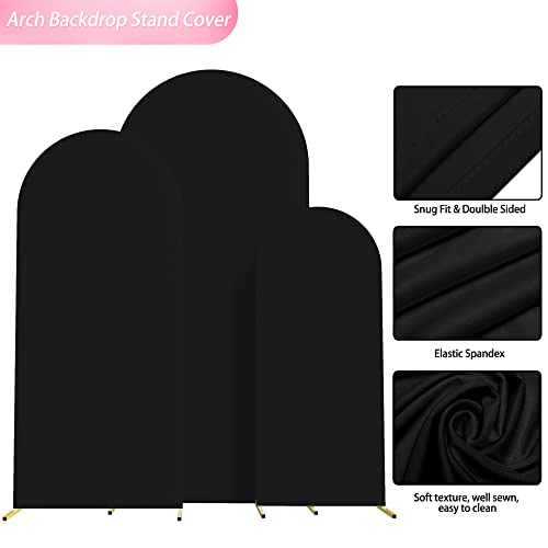 Image of Wokceer Set of 3 Wedding Arch Cover Spandex Fitted Wedding Arch Stand Covers for Round Top Chiara Arch Backdrop Stands Cover for Birthday Party Ceremony Banquet Decoration 4ft,5ft,6ft Black