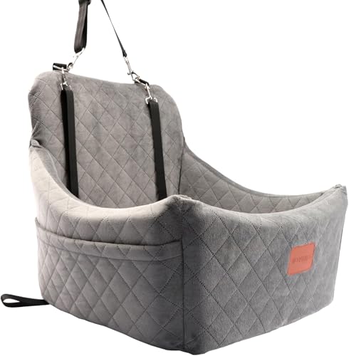 WOOAIDAGG Dog Car Seat for Medium Sized Dog,Pet Travel Car Bed with Seat Belt Channle,Fully Detachable and Washable Car Dog Seat with Adjustable Straps,3 Straps Easy to Install (Grey)