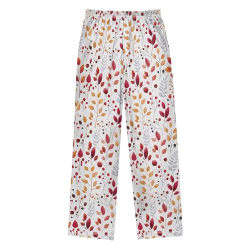 Pfrewn Pajama Pants Autumn Falling Maple Leaves (2) Lounge Pants Soft Pajama Bottoms with Pockets, S2