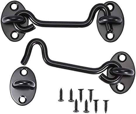 4 Inch Hook and Eye Latch,Black Cabin Hook,Stainless Steel Gate Hook Lock,Barn Door Swivel Window Hook Lock with Mounting Screws for Shed Gate or Garage Door(2pcs)