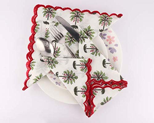 Ridhi - Thanksgiving Christmas Napkins Embroidered Napkins Set For Housewarming Gift, Ethnic 100% Cotton Napkin Multi-Purpose Usage, Set Of 4-20X20 Hand Block Print Napkin #TOP4
