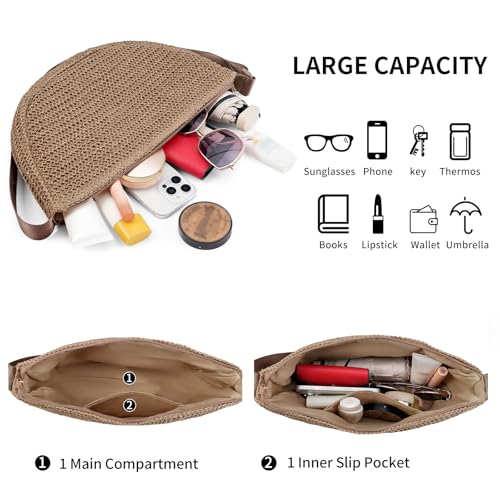 Image of RNIEGA Straw Crossbody Bag for Women Woven Crescent Beach Bags Summer Shoulder Purses Handbag with Adjustable Strap