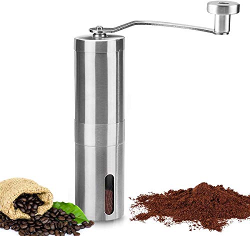 HJ Stay Real Handmatige koffiemolens roestvrij staal, braam koffiemolen, verstelbare keramische kegelbraam perfect voor thuis, kantoor of reizen