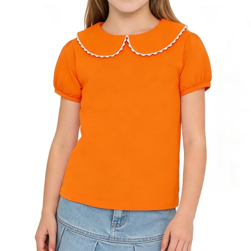 Image of LYSMuch Girl Short Sleeve Peter Pan Collar Shirt Kid School Polo Shirt
