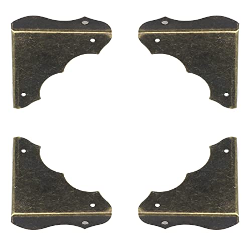 Image of Antrader 24PCS Box Corner Guards with Screw,Bronze Tone,1.5 inch x 1.5 inch x 0.35 inch | Metal Cabinet Corner Protector, Gift Box Decorative Edge Covers