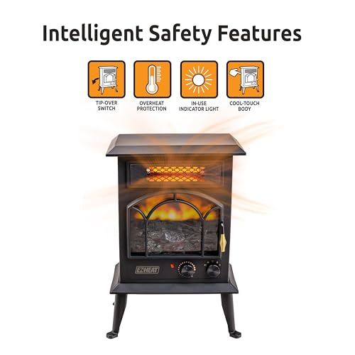 Electric Fireplace Space Heater with Flame Effect, Adjustable Thermostat, Dual Heat Settings, and Overheat Protection, MT1288