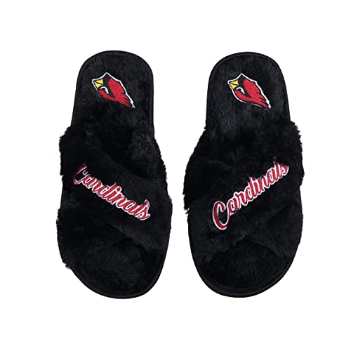 Image of FOCO Womens NFL Team Script Wordmark Fuzzy Cross Slide Slippers