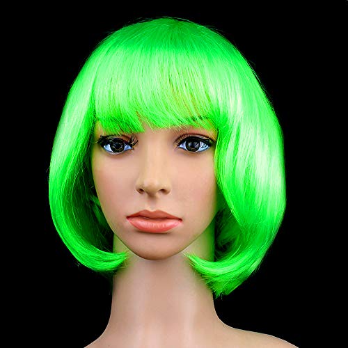 KATCOCO Women's Short Bob Wig Heat Resistant Colorful Syntheic Hair Wig Cosplay Daily Party Wig for Women (Green)
