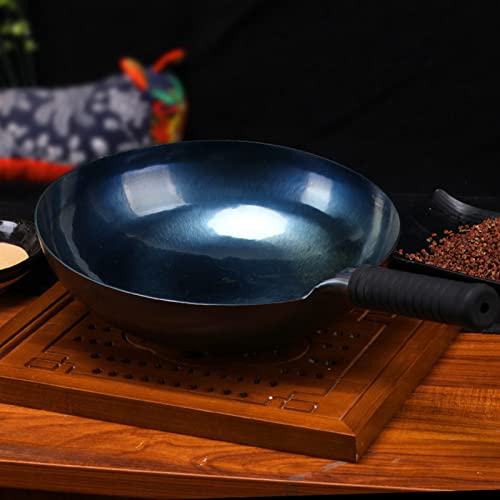 Wok de hierro forjado con tapa de madera 30 cm miniatura 3