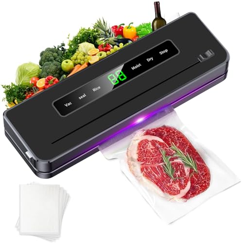 Macchina sottovuoto per alimenti per congelare gli alimenti, macchina automatica per sigillare il calore, con 10 sacchetti sottovuoto da 20 x 30 cm, 5 modalità per conservare gli alimenti, vuoto