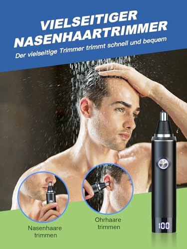 Nasenhaartrimmer, USB Wiederaufladbarer Nasenhaartrimmer mit LED-Anzeige, 2 IN 1 Schmerzfreier...