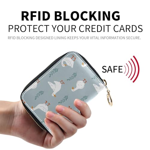RFID Credit Card Holder Gooses Duck Leather With Zipper Card Case Wallet for Women Girls2