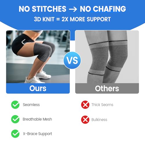 Compression Knee Brace for Women Men 2 Pack Compression Knee Sleeve Knee Brace for Knee Pain Arthritis Meniscus Tear Knee Support for Running Workout Wrestling Weightlifting Sport Athletics Black L - Thumbnail 5