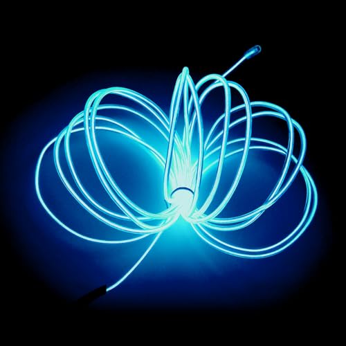Image of MaxLax EL Wire Ice Blue, 2M Portable Battery Pack Neon Light Strip 360 Cuttable Glowing Rope Lights for Parties, Halloween, DIY Decoration