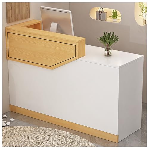 Escritorio Recept con cerradura Der de 100 x 45 cm, mostrador de recepción de oficina con cable, mesa de caja registradora moderna de piel