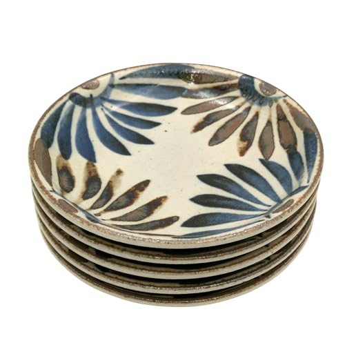 ??(Ichikyu) Mino Ware 507-04 Dish Serving Plate, Set of 5, Diameter 5.5 inches (14 cm), Microwave and Dishwasher Safe, Tableware, Mino Hanae Nisai, Made in Japan