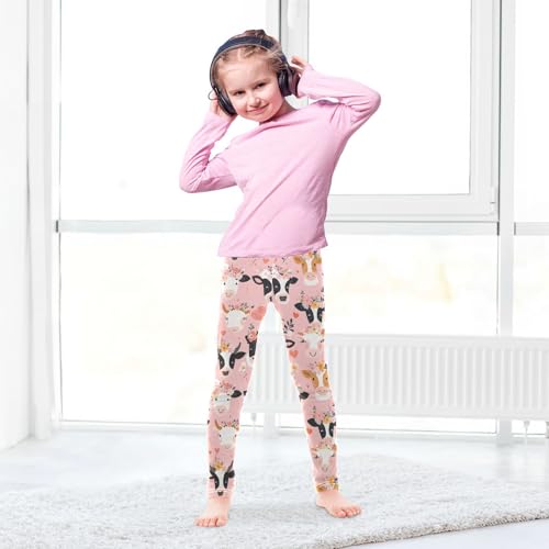 Wusikd Cow Faces Girls' Leggings Toddler Doodles Kids Yoga Pants Dance Active Tights 4T4
