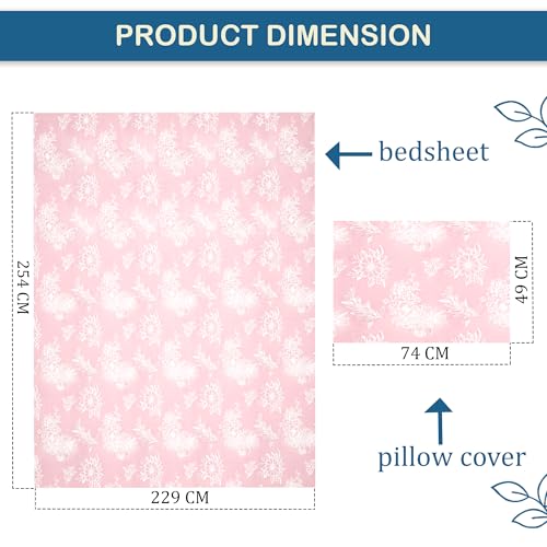 Image of Kuber Industries Cotton 180 TC Double Bedsheet With 2 Pillow Covers | Machine Washable Soft Bedsheet For Living Room, Home & Hotels | Lotus Fabio Print - Pink & White