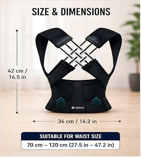 Image of ZEDAN Neoprene Posture Corrector Belt for Men & Women | Shoulder & Back Support Brace | Comfortable Clavicle Strap | Back Straightener Support For Spine & Body Posture Correction | Free Size