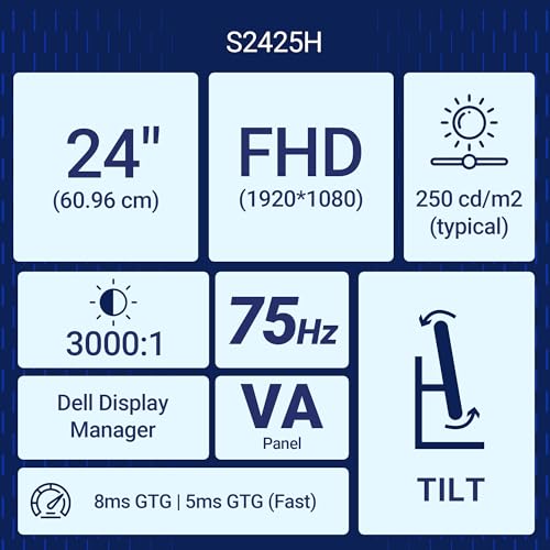 Image of Dell SE2425H 24 inch /60.96cm FHD Monitor|5ms|75Hz|VA Panel|Aspect Ratio 16:9|3000:1 Contrast Ratio|Brightness 250 cd /m2|Ports 1x HDMI, 1x VGA|Tilt|Antiglare|Narrow Bezel|Eye Comfort Technology