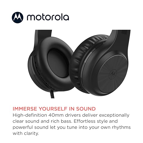 Motorola Sound Moto XT120 Over Ear Headphones Wired with Microphone, in-Line Command Control for Calls - Foldable Wired Headphones with Adjustable Cushioned Headband, Dynamic Bass, 3.5mm Jack - Black - Thumbnail 4