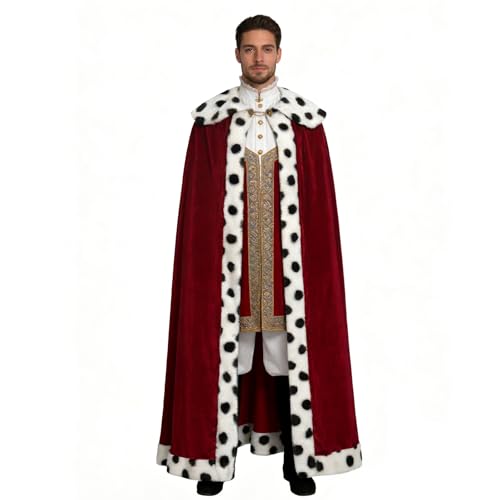 Giftdigger King Costume for Men Adult King Cape Queen Costume Women Red Queen Cape Royal Capes Kings Robe for Men Burgundy/51in