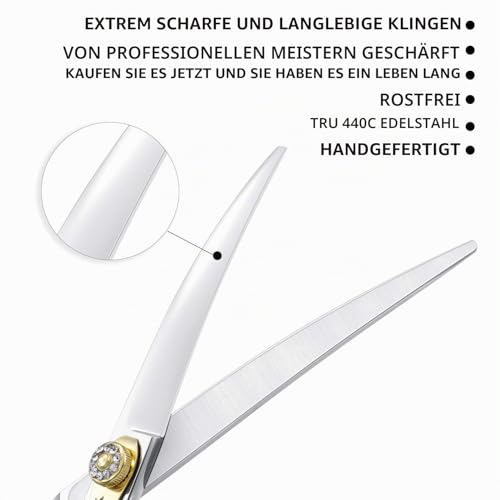Dream Reach Professionelle Fellschere Hundeschere Gebogene Hundepflegeschere Haustierpflege gebogene Schere aus 440C japanischr Edelstahl Fellpflege für Hunde Katze (7-Zoll-gebogene Schere)