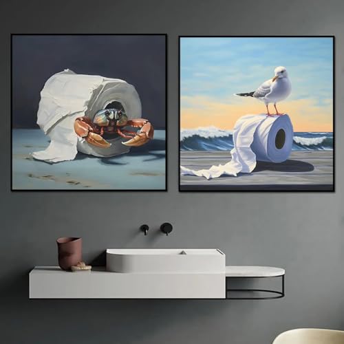Peinture crabe mouette grand format pour ressentir la douceur de la brise marine