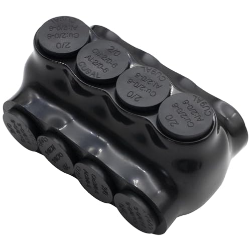 2/0-6AWG Insulated 4 Port Inline Splice Connector Black Wire Connectors,Allen Hex 3/16" Insulated Cable Connectors Pre-Loaded Oxide Inhibitors,UL Listed(1pcs)