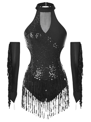 Robe de danse latine à franges pour femme en patchwork pailleté Freebily
