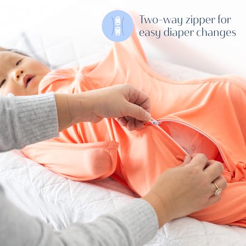 Image of SleepingBaby Bamboo Zipadee-Zip Transition Swaddle - EverSoft Starfish Design Breathable Wearable Blanket with Two-Way Zipper, Small (4-8 months), Peach Fuzz