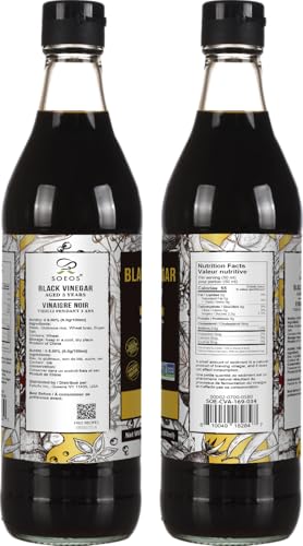 Soeos Chinkiang Vinegar 16.9 fl oz (500ml), 3 Years Aged, Naturally Fermented, Mature Aged Black Vinegar, Chinese Black Vinegar, Zhenjiang Vinegar, Black Rice Vinegar, Black Vinegar Chinese.