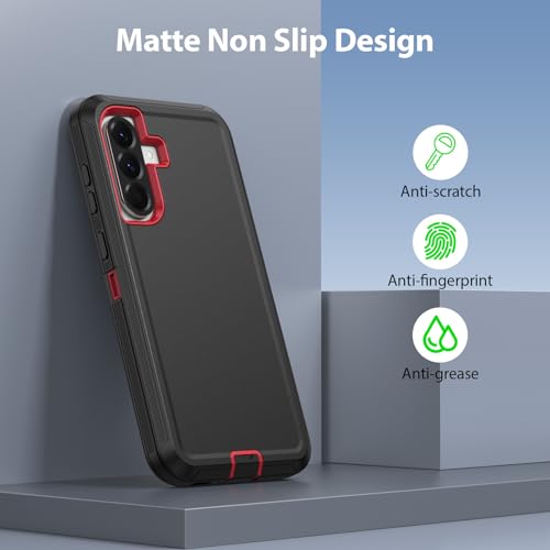 ACAGET Case for Galaxy A56 Heavy Duty with Port Anti Dust Plug Matte Protective Phone Cases for Samsung Galaxy A56 Shockproof Dual Layer Rubber Bumper Shell + PC Cover for Samsung A56 6.7', Black/Red — view 6