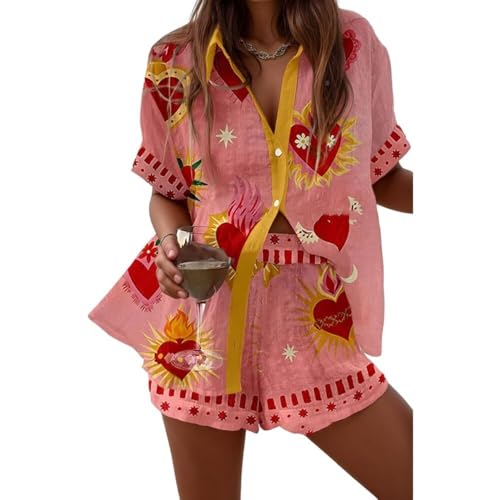 Short d'été bohème femme fluide contre la chaleur - Ensemble floral à cordon ajustable