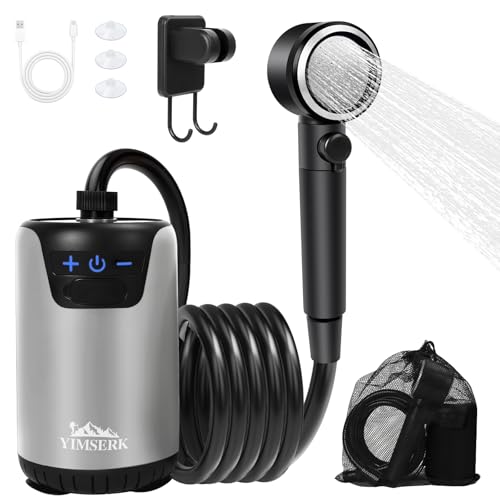Yimserk 8000mAh Portable Camping Shower, 10-Speed Camp Shower Pump, LED Display, 4 Spray Modes, IPX8 Waterproof Outdoor Shower Kit for Hiking, Travel, Pet, Car Wash