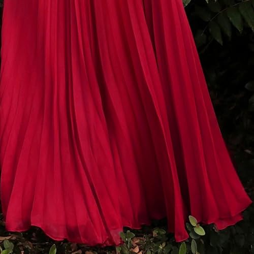 Robe à taille élastique confortable col V profond rouge - 5