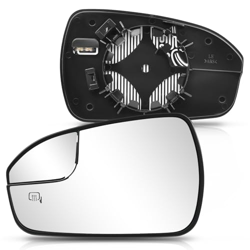 TOP-MAX Driver Side Mirror Glass Replacement for Ford Fusion 2013 2014 2015 2016 2017 2018 2019 2020, Power Heated Mirror, Right Side View Convex Glass w/Holder, Replace OE# DS7Z17K707F