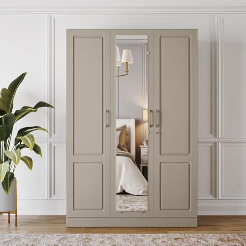 Image of Wakefit Wardrobe for Bedroom | 3 Yr Warranty | Cupboard for Bedroom, Almirah, Wooden Wardrobe, Comes with LED light, Storage Drawer, Mirror & Hanger, Density:680-750kg /m, Free Installation(Tyrian-CB)