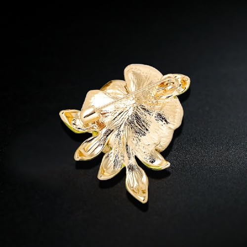 Image of Dainty Rose Flower Leaf Brooch Pin for Women Unisex Elegant Enamel Crystal 3D Floral Dainty Dress Accessories Birthday Holiday Jewelry Gift